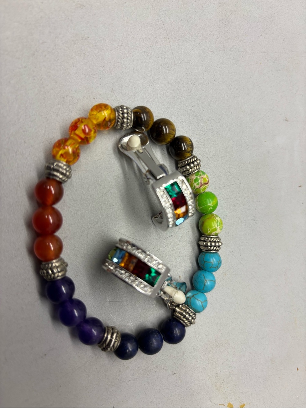 Multicolor Beaded Stretch Bracelet with Rhinestone Accent